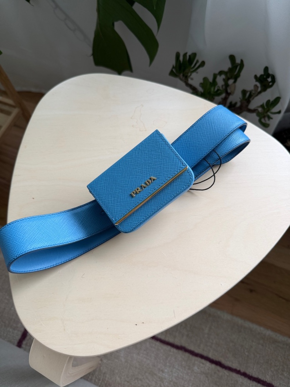 Prada Bright Blue Saffiano Leather Belt Bag with Gold Logo